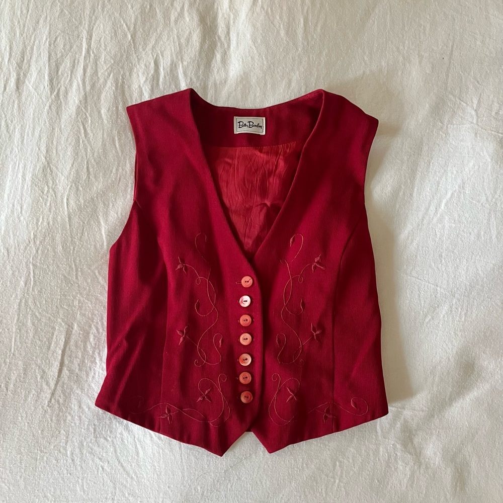 90s Betty Barclay Red Embroidered Vest